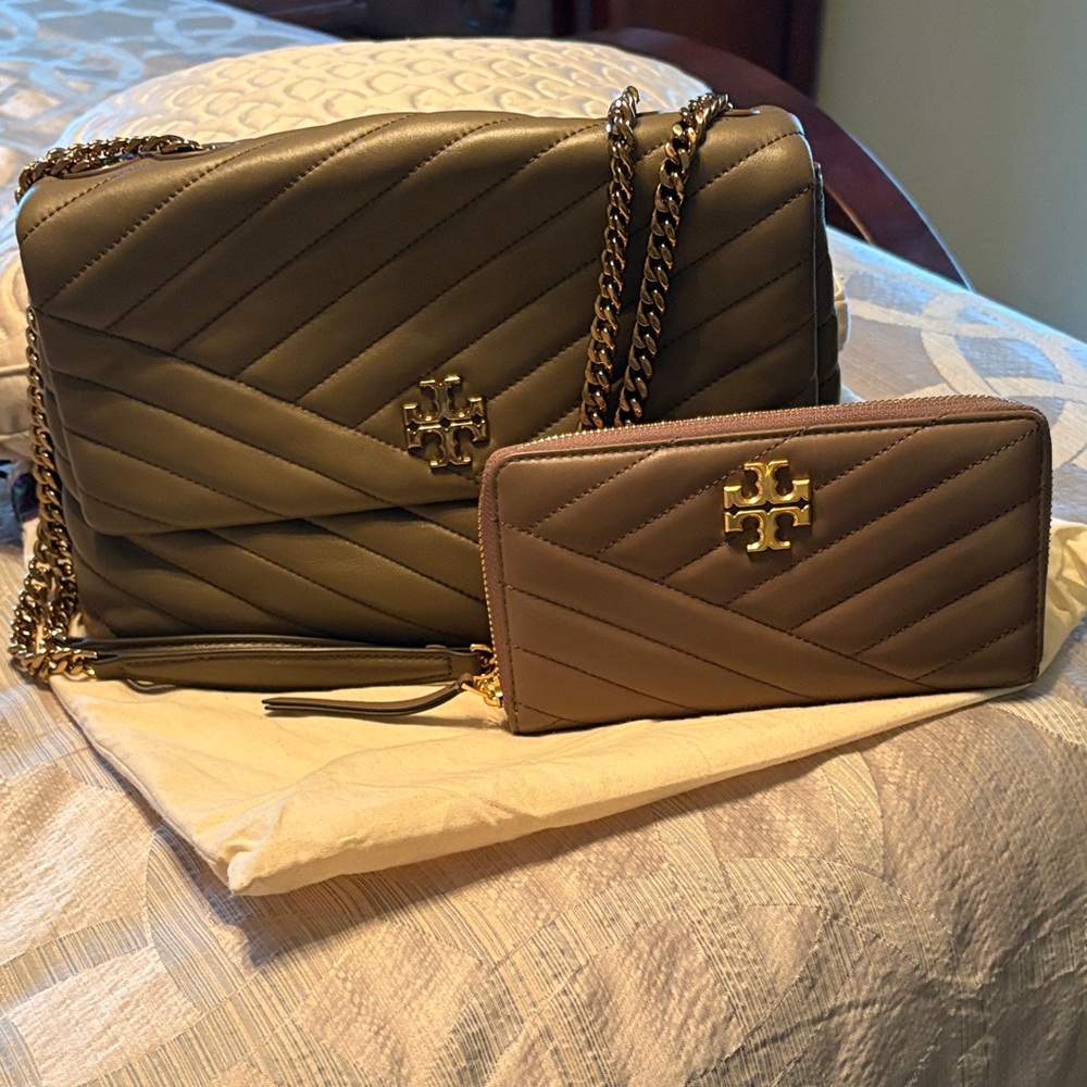 Tory Burch Classic Taupe Shoulder Bag and Wallet